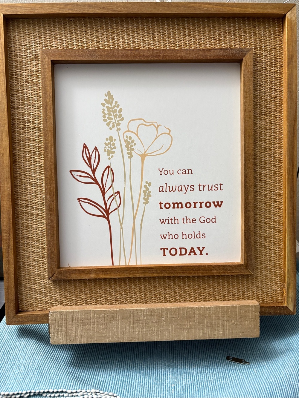 Wooden decorative frame with inspirational words for encouragement